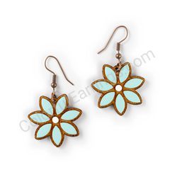Wooden Drop Floral Earrings - Elegant Bloom 2 (irregular), Turquoise