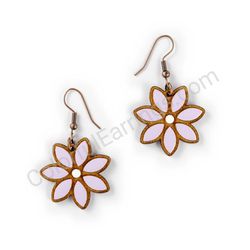 Wooden Drop Floral Earrings - Elegant Bloom 2 (irregular), Purple