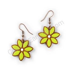 Wooden Drop Floral Earrings - Elegant Bloom 2 (irregular), Green