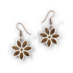 Wooden Drop Floral Earrings - Elegant Bloom (irregular), White