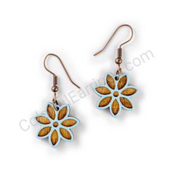 Wooden Drop Floral Earrings - Elegant Bloom (irregular), Blue 2