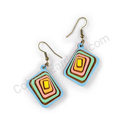 Wooden Drop Geometric Earrings - Infinite Rectangles (rectangular), Multicolored