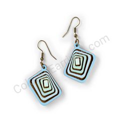 Wooden Drop Geometric Earrings - Infinite Rectangles (rectangular), Blue