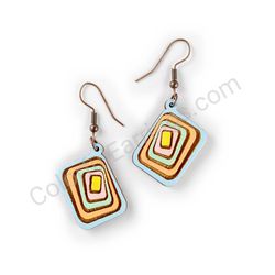 Wooden Drop Geometric Earrings - Infinite Rectangles (rectangular), Multicolored 2