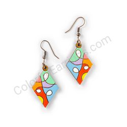 Wooden Drop Geometric Earrings - Curved Loops (diamond shape), Multicolored 2