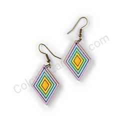 Wooden Drop Geometric Earrings - Infinite Layers (diamond shape), Colorful