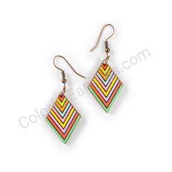 Wooden Drop Geometric Earrings - Falling Rhombus (diamond-shaped), Colorful 2
