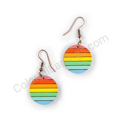 Wooden Drop Earrings - Horizontal Striped Circle Elegance (Circular, Small), Multicolored
