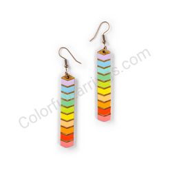 Wooden Drop Geometric Earrings - Drop Arrows (rectangular, large), Colorful 3