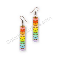 Wooden Drop Geometric Earrings - Drop Arrows (rectangular, large), Colorful 4