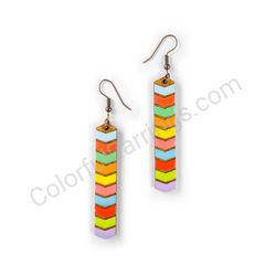Wooden Drop Geometric Earrings - Drop Arrows (rectangular, large), Colorful 5