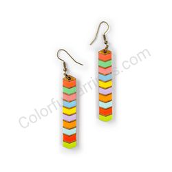 Wooden Drop Geometric Earrings - Drop Arrows (rectangular, large), Colorful 6