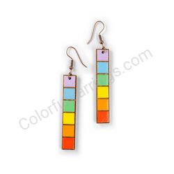 Wooden Drop Geometric Earrings - Squared Elegance (rectangular), Colorful 2