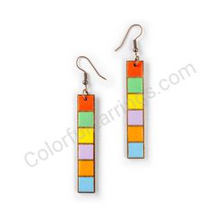 Wooden Drop Geometric Earrings - Squared Elegance (rectangular), Colorful 3