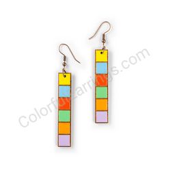 Wooden Drop Geometric Earrings - Squared Elegance (rectangular), Colorful 4