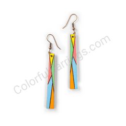 Wooden Drop Geometric Earrings - Broken Segments (rectangular), Colorful 1