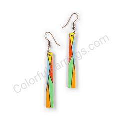 Wooden Drop Geometric Earrings - Broken Segments (rectangular), Colorful 2