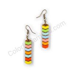 Wooden Drop Geometric Earrings - Drop Arrows (rectangular, medium), Colorful 3