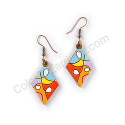 Wooden Drop Geometric Earrings - Curved Loops (diamond shape), Multicolored 4