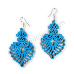 Wooden Drop Lace Earrings - Royal Elegance (irregular), Blue 6