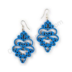 Wooden Drop Lace Earrings - Queen’s Touch (irregular), Blue 2