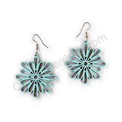 Wooden Drop Lace Earrings - Snowflake (circular), Turquoise