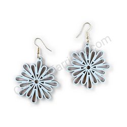 Wooden Drop Lace Earrings - Snowflake (circular), Blue