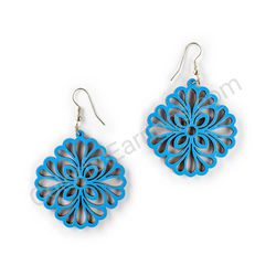 Wooden Drop Lace Earrings - Floral Touch (diamond-shaped), Blue 2