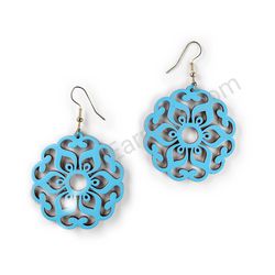 Wooden Drop Lace Earrings - Sunflower (circular), Blue 3