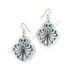 Wooden Drop Lace Earrings - Elegant Majesty (irregular), Blue 1
