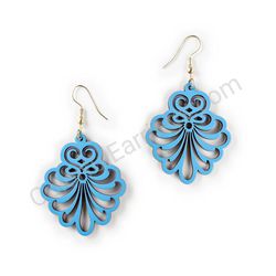 Wooden Drop Lace Earrings - Elegant Majesty (irregular), Blue 2