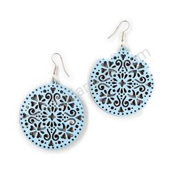 Drop Wooden Circular Lace Earrings - Folk Beauty Smooth, Blue