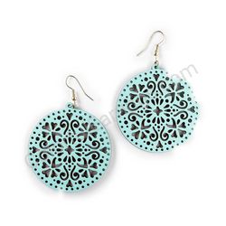Wooden handmade lace earrings -  Folk Beauty (turquoise)