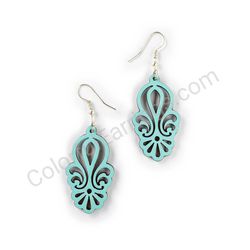 Wooden Drop Lace Earrings - Noble Charm (irregular), Turquoise