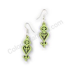 Wooden Drop Lace Earrings - Slim Royal (irregular), Green