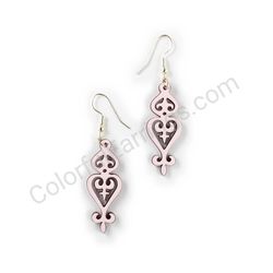 Wooden Drop Lace Earrings - Slim Royal (irregular), Pink 2