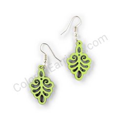 Wooden Drop Lace Earrings - Elegant Leaf (irregular), Green