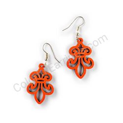 Wooden Drop Lace Earrings - Fleur De Lis (irregular), Red