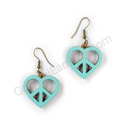 Wooden Drop Heart-shaped Earrings - Heart of Peace (heart-shaped), Turquoise
