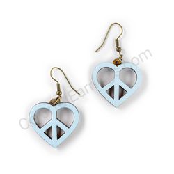Wooden Drop Heart-shaped Earrings - Heart of Peace (heart-shaped), Blue