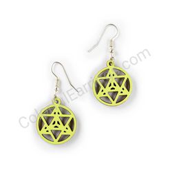 Wooden Drop Geometric Earrings - Infinity triangle (circular), Green