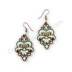 Wooden Drop Lace Earrings - Queen’s Grace (irregular), Turquoise