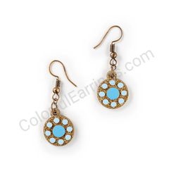 Wooden Drop Geometric Earrings - Beaded Orbit 2 (circular, small), Blue 2