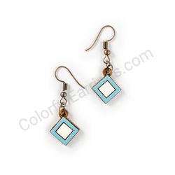 Wooden Drop Geometric Earrings - Dual Tones (diamond-shaped), Blue