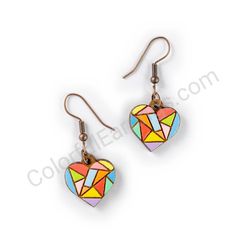 Wooden Drop Heart-shaped Earrings - Broken Love (heart-shaped, small), Colorful 1