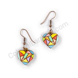 Wooden Drop Heart-shaped Earrings - Broken Love (heart-shaped, small), Colorful 2