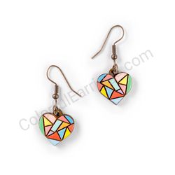 Wooden Drop Heart-shaped Earrings - Broken Love (heart-shaped, small), Colorful 3