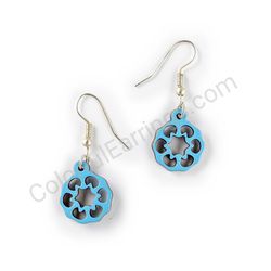 Wooden Drop Mandala Earrings - Starry Bloom Cutout (circular), Blue
