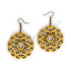 Wooden Drop Lace Earrings - Sunflower (circular), Gold