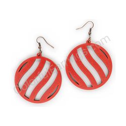 Wooden handmade geometric earrings - Dynamic Wave (red)